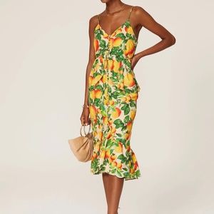 FARM RIO Orange Sands Linen Blend Ruffle Midi Dress